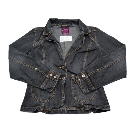 Gloria Vanderbilt Jacket Womens M Black Denim Long Sleeve Two Button Outwear - Picture 1 of 16
